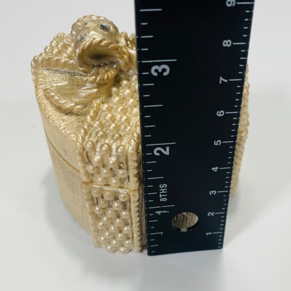 Santini Golden Heart Trinket Box Rhinestone 3" Palm Beach Regency Signed Stamp - Picture 12 of 14